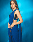 Blue Pre Stitched Saree with Black Sequin Blouse