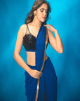 Blue Pre Stitched Saree with Black Sequin Blouse