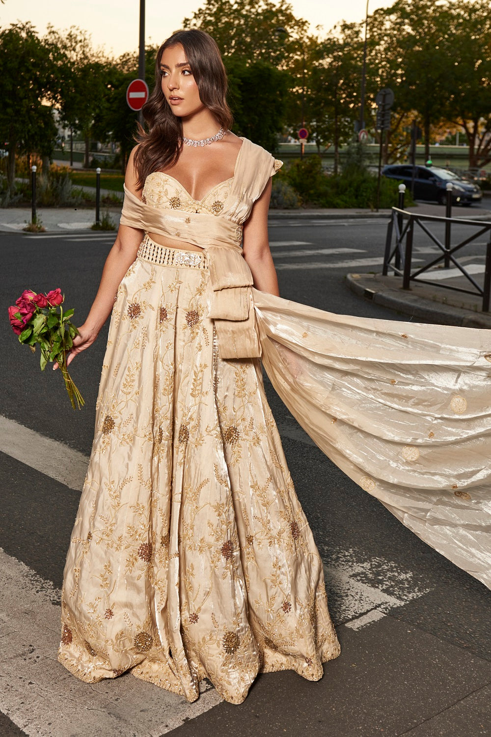 Ivory Pre-Draped Dupatta Lehenga Set