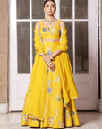 Mustard Applique Floral Lehenga Set - yellow lehenga USA