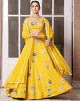 Mustard Applique Floral Lehenga Set - yellow lehenga USA