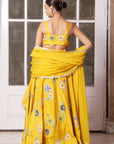 Mustard Applique Floral Lehenga Set - yellow lehenga USA
