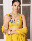 Mustard Applique Floral Lehenga Set - yellow lehenga USA