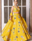 Mustard Applique Floral Lehenga Set - yellow lehenga USA