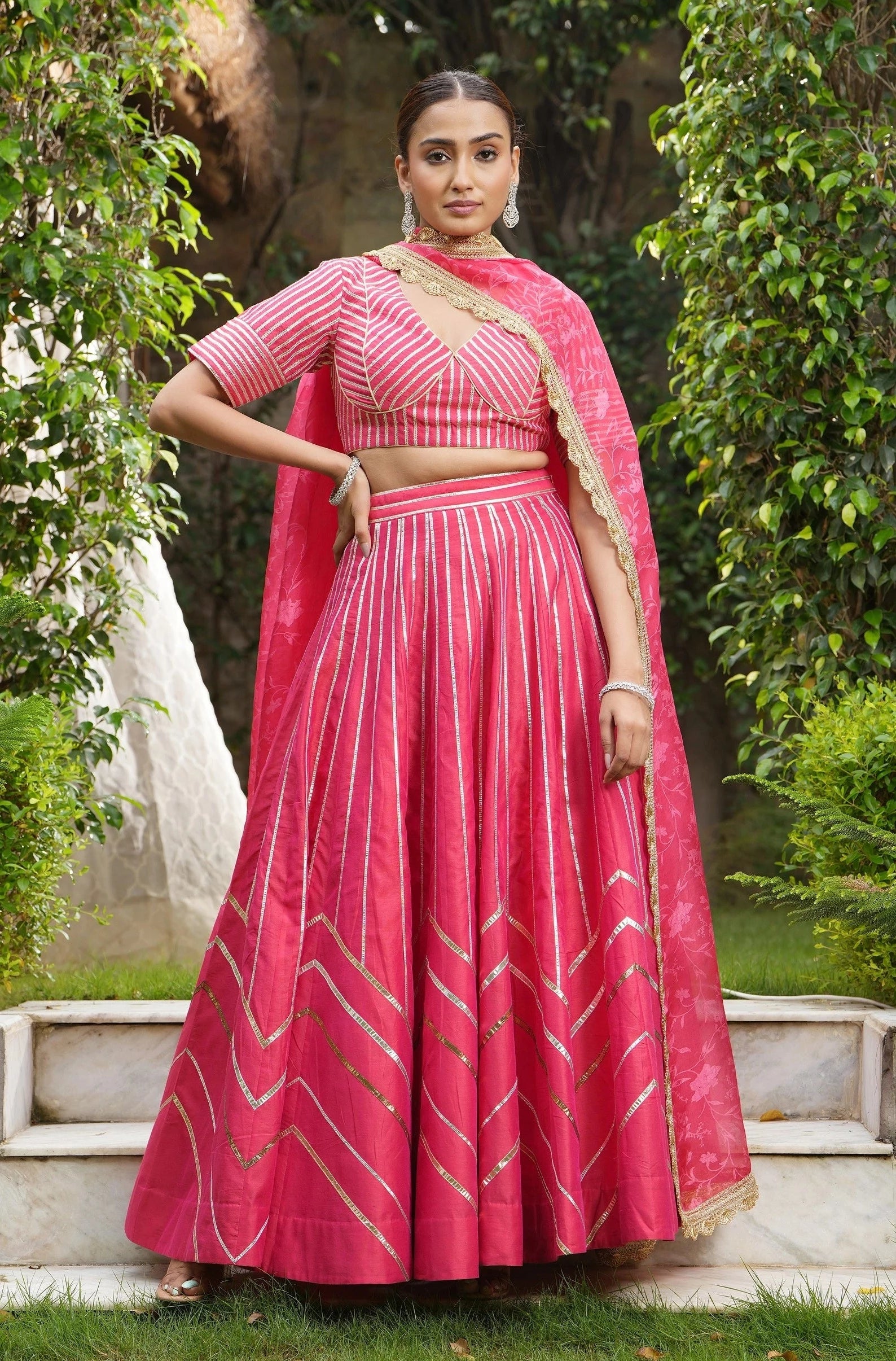 Red Gotta Applique Lehenga Set - red lehenga USA