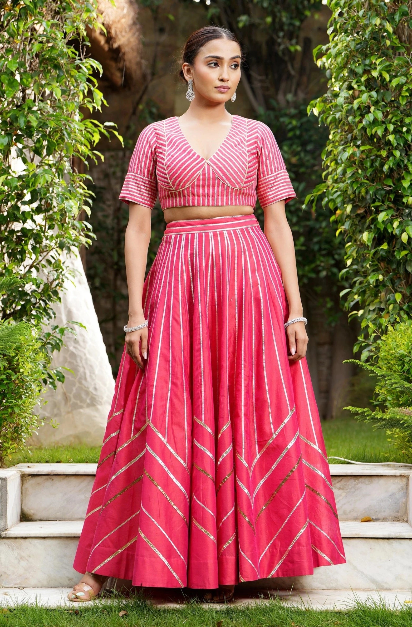Red Gotta Applique Lehenga Set - red lehenga USA