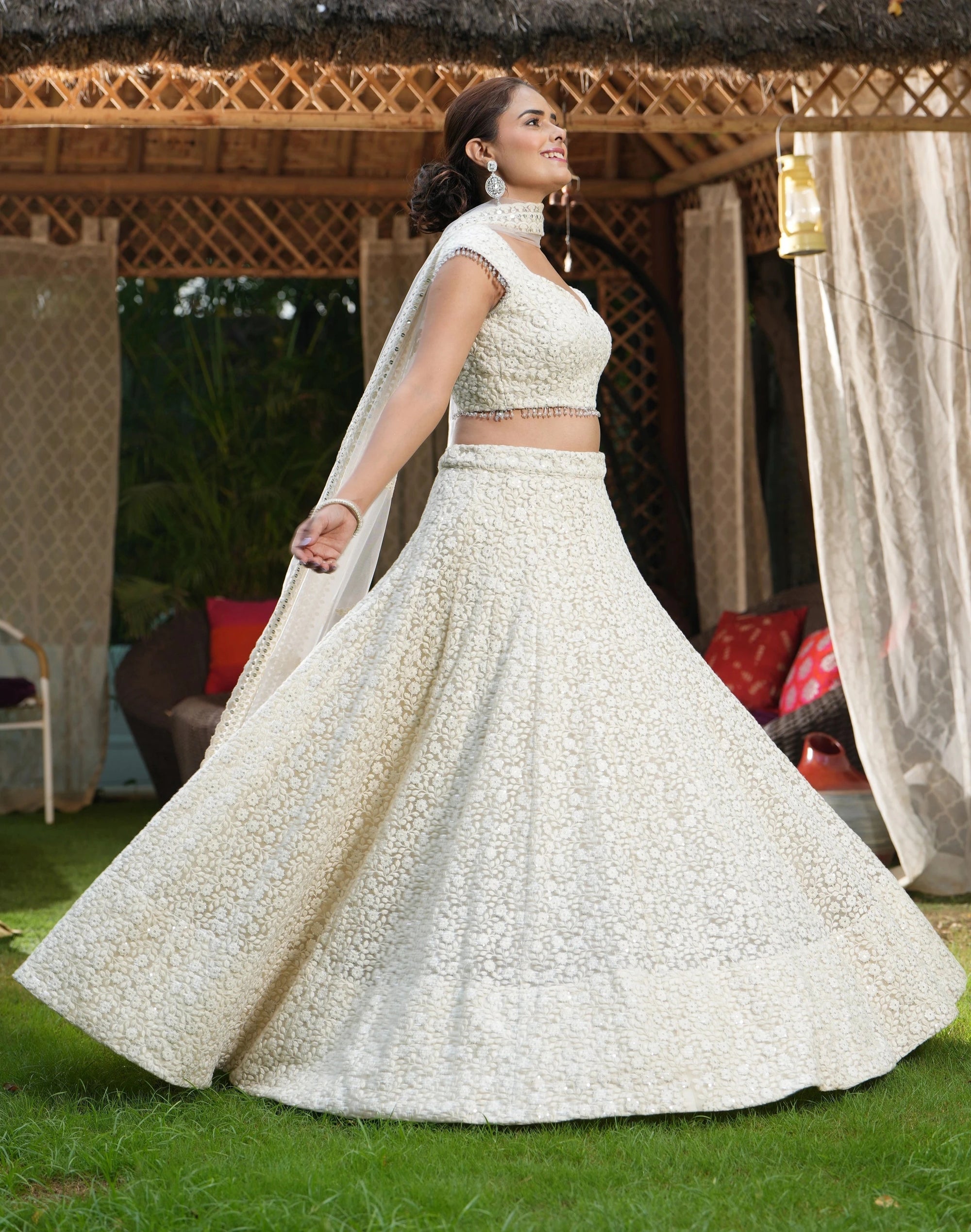 Ivory Embroidered Lehenga Set - ivory lehenga New Zealand