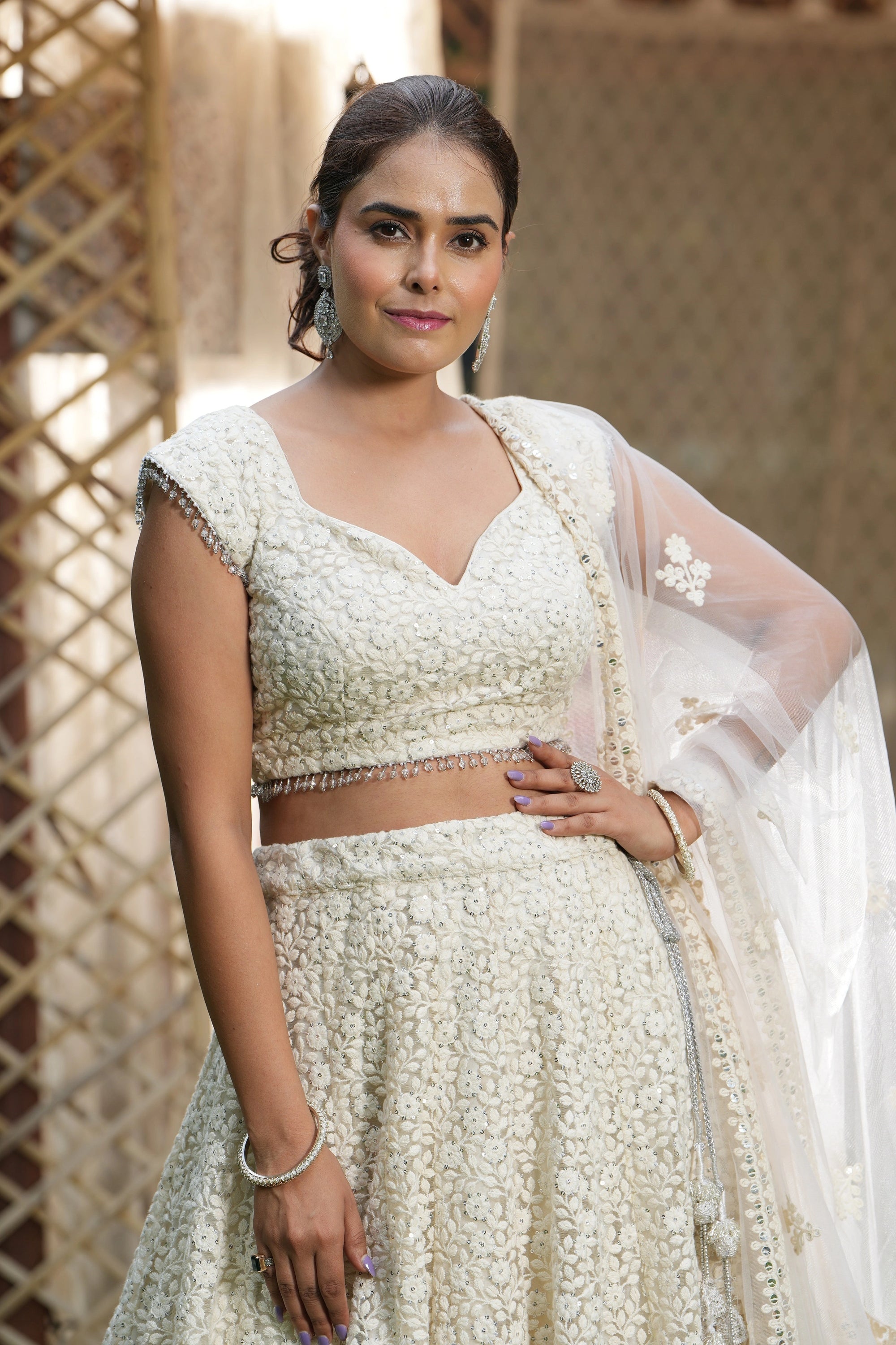 Ivory Embroidered Lehenga Set - ivory lehenga New Zealand