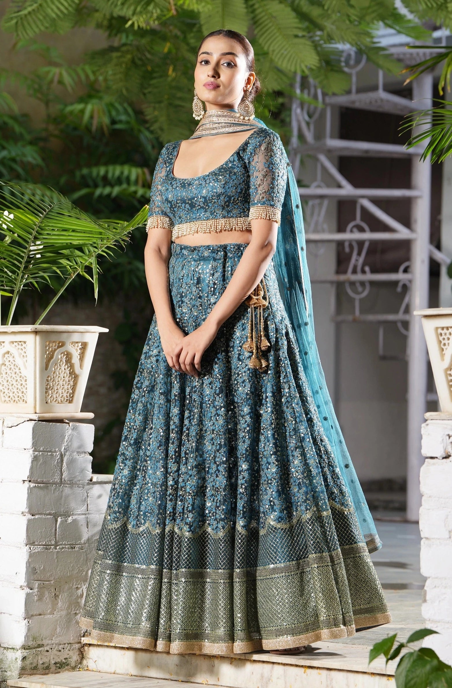 Teal Embroidered Lehenga Set - embroidered lehenga Australia