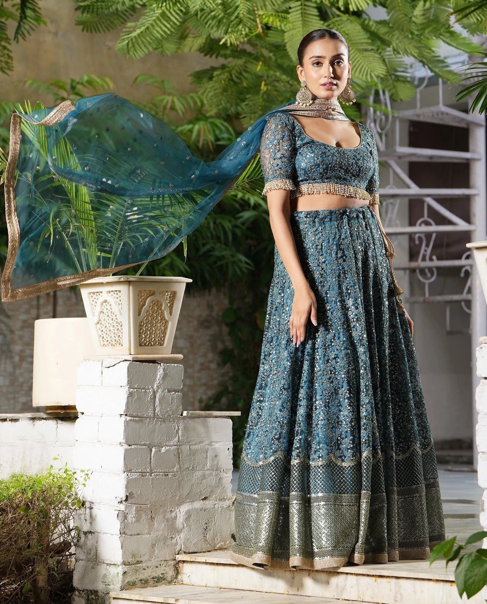Teal Embroidered Lehenga Set - embroidered lehenga Australia