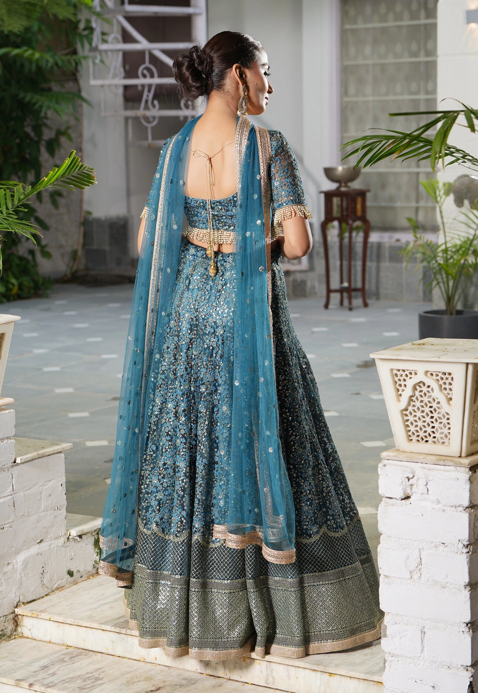 Teal Embroidered Lehenga Set - embroidered lehenga Australia