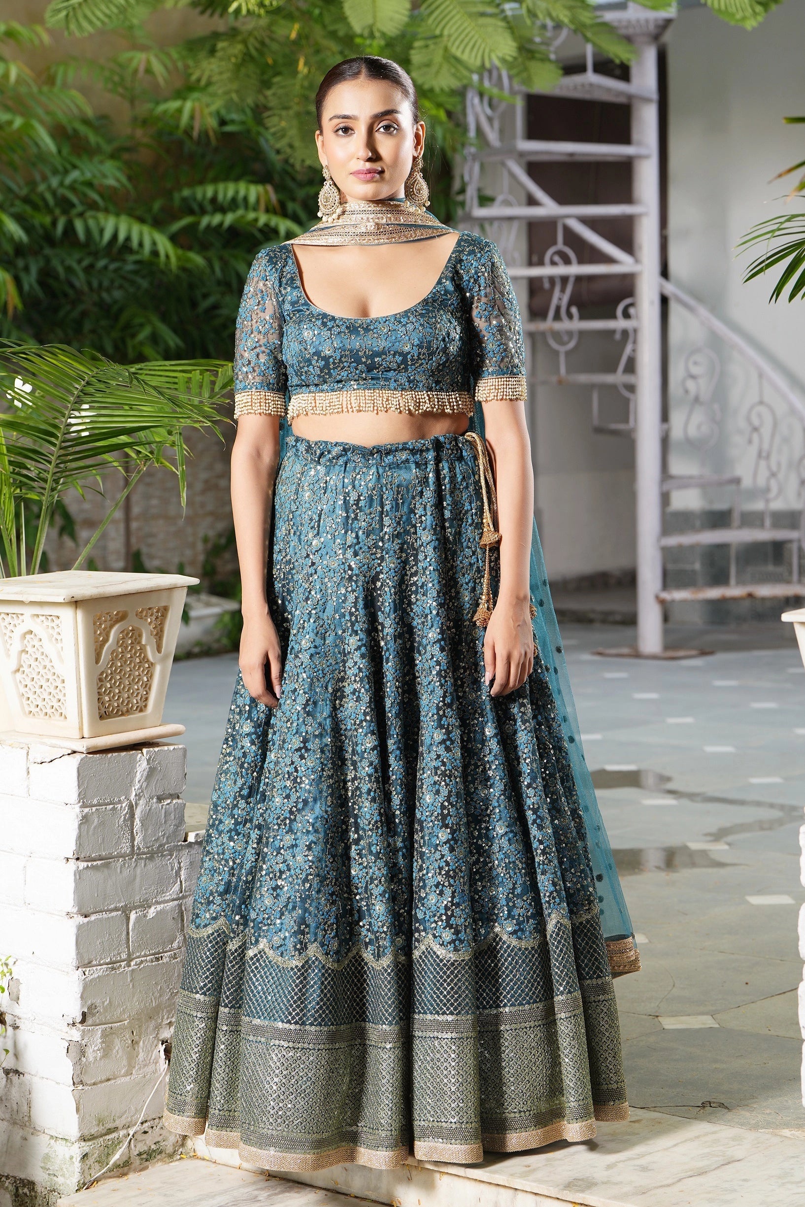 Teal Embroidered Lehenga Set - embroidered lehenga Australia
