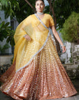 Ombre Yellow-Orange Sequins Lehenga Set - lehenga set Australia