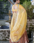 Ombre Yellow-Orange Sequins Lehenga Set - lehenga set Australia