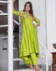 Love Bird Hi-Lo V Neck Embroidered Kurta Set - kurta set Canada