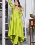 Love Bird Hi-Lo V Neck Embroidered Kurta Set - kurta set Canada