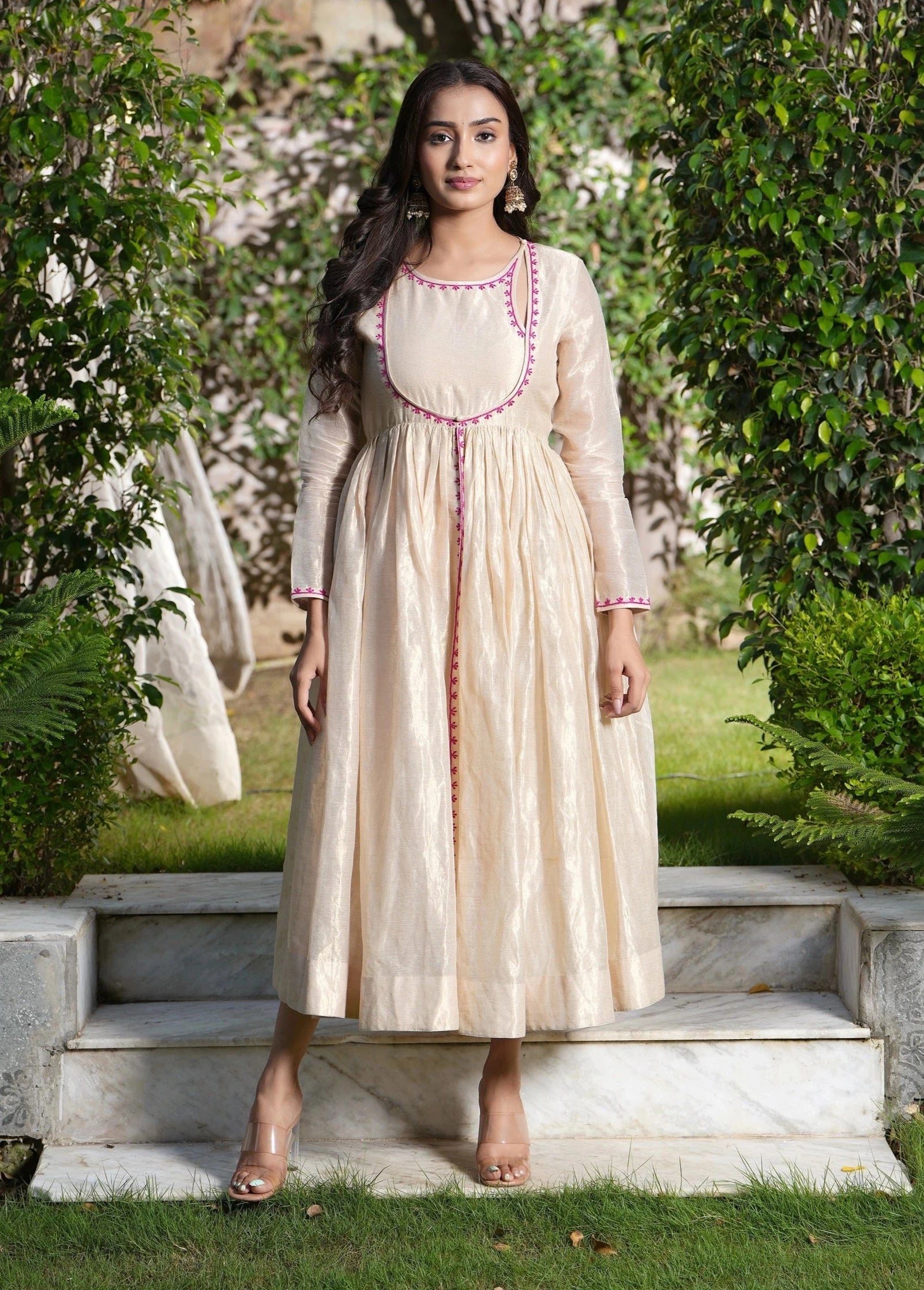 Shimmer Gold Layered Round Neck Dress - golden dress New Zealand