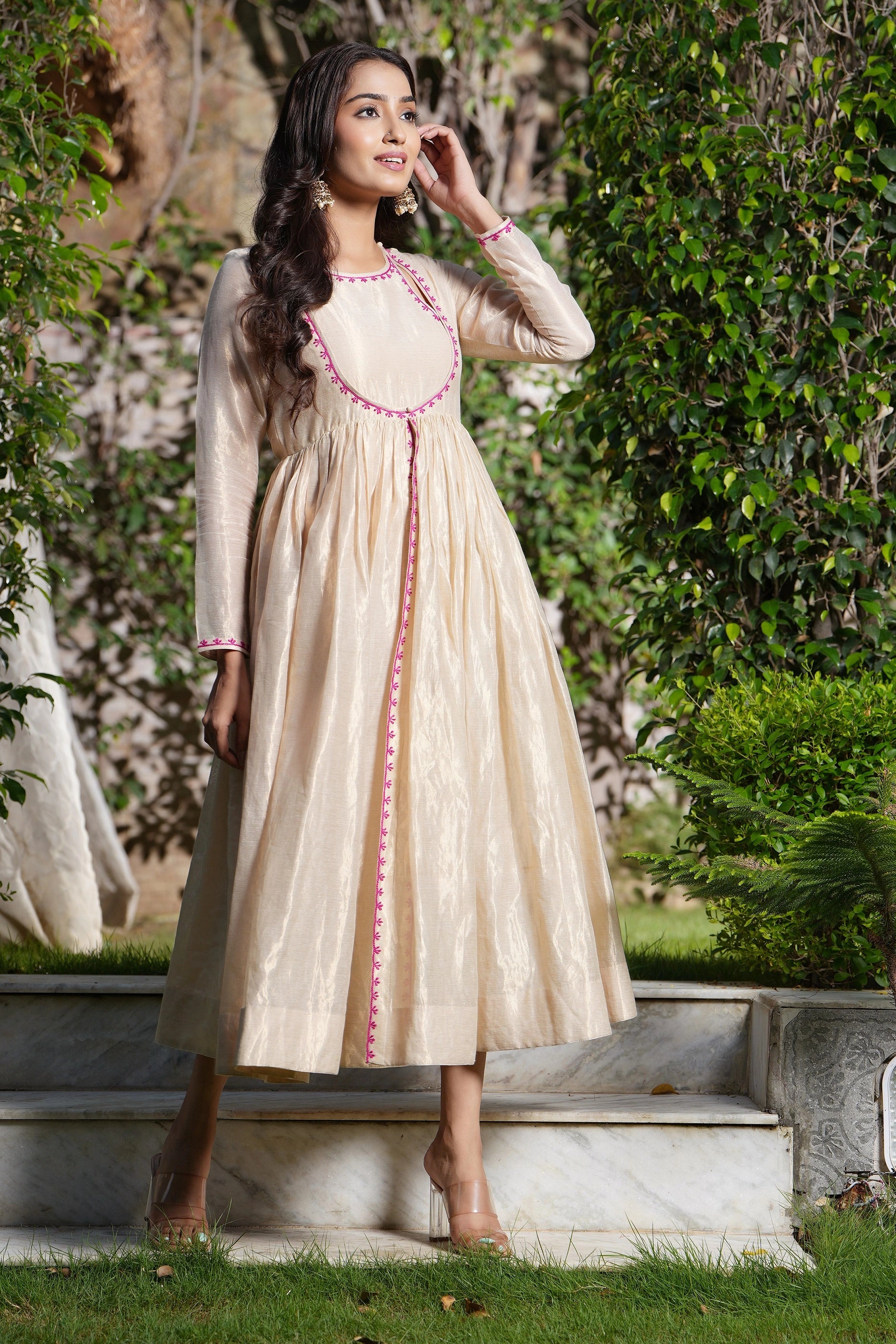 Shimmer Gold Layered Round Neck Dress - golden dress New Zealand