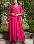 Beetroot Hi-Lo V Neck Embroidered Kurta Set - indian attire for ladies Australia