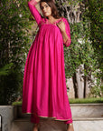 Beetroot Hi-Lo V Neck Embroidered Kurta Set - indian attire for ladies Australia