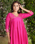 Beetroot Hi-Lo V Neck Embroidered Kurta Set - indian attire for ladies Australia