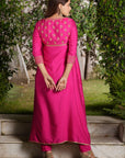 Beetroot Hi-Lo V Neck Embroidered Kurta Set - indian attire for ladies Australia