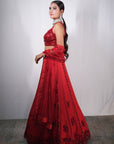 Red Net Embroidered Lehenga Set - lehenga red