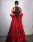 Red Net Embroidered Lehenga Set - lehenga red
