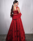 Red Net Embroidered Lehenga Set - lehenga red