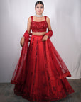 Red Net Embroidered Lehenga Set - lehenga red