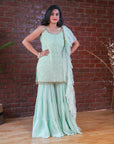 Mint Green Thread and Mirror Work Kurta and Sharara Set - mirror work dress Australia