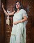 Mint Green Thread and Mirror Work Kurta and Sharara Set - mirror work dress Australia