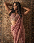 Dusty Rose Saree with Blouse and Petticoat - saris indian dress