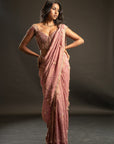 Dusty Rose Saree with Blouse and Petticoat - saris indian dress