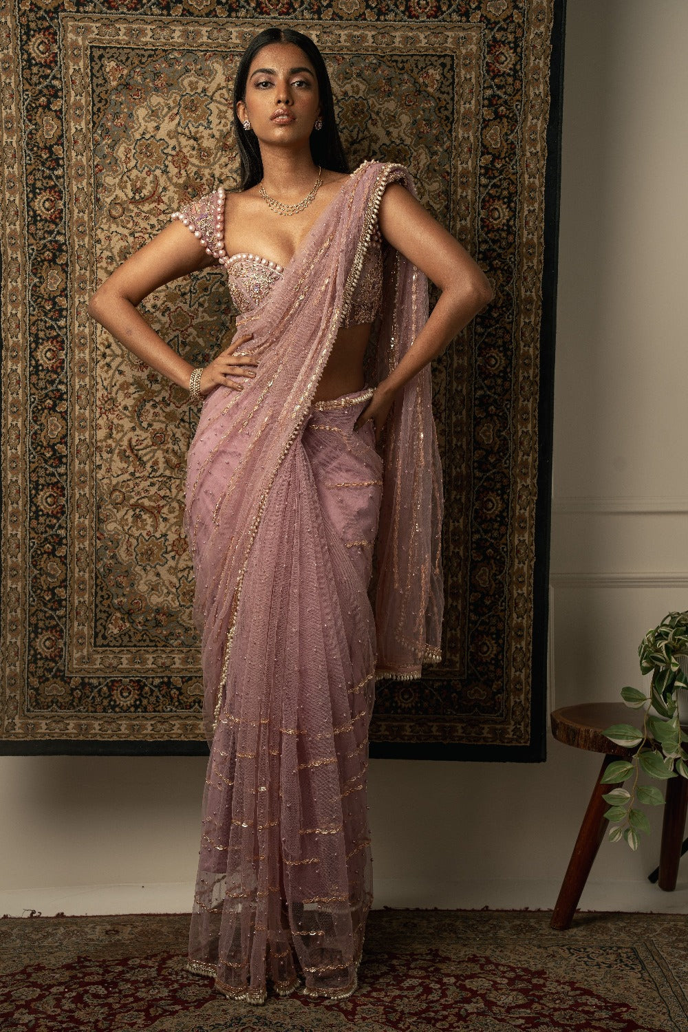 Lilac Saree with Blouse and Petticoat - saree and choli