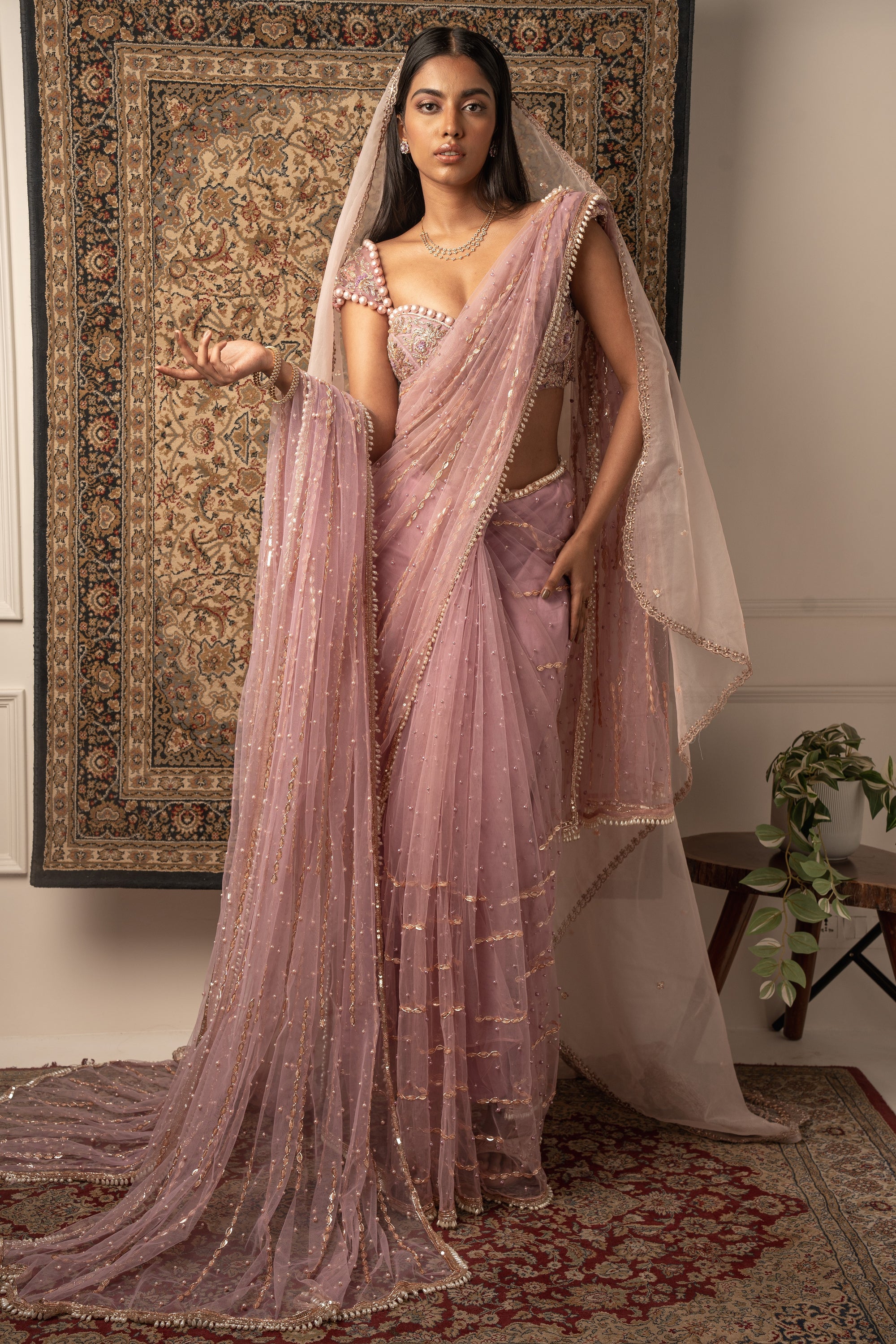 Lilac Saree with Blouse and Petticoat - saree and choli