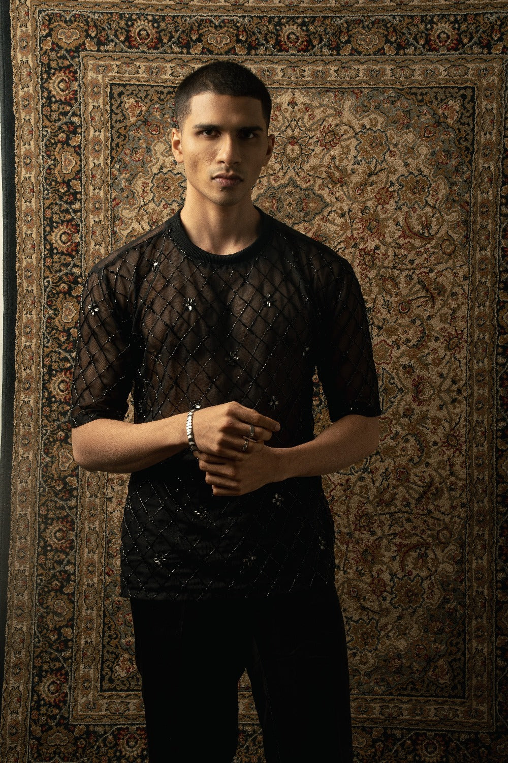 Black Printed Jacket Set - mens indian outfits