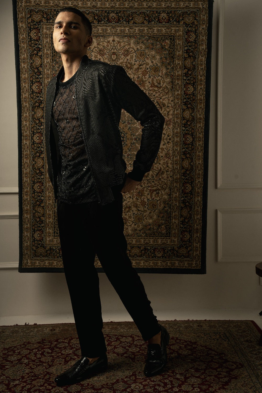 Black Printed Jacket Set - mens indian outfits