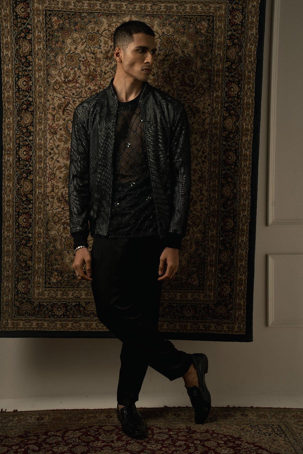 Black Printed Jacket Set - mens indian outfits