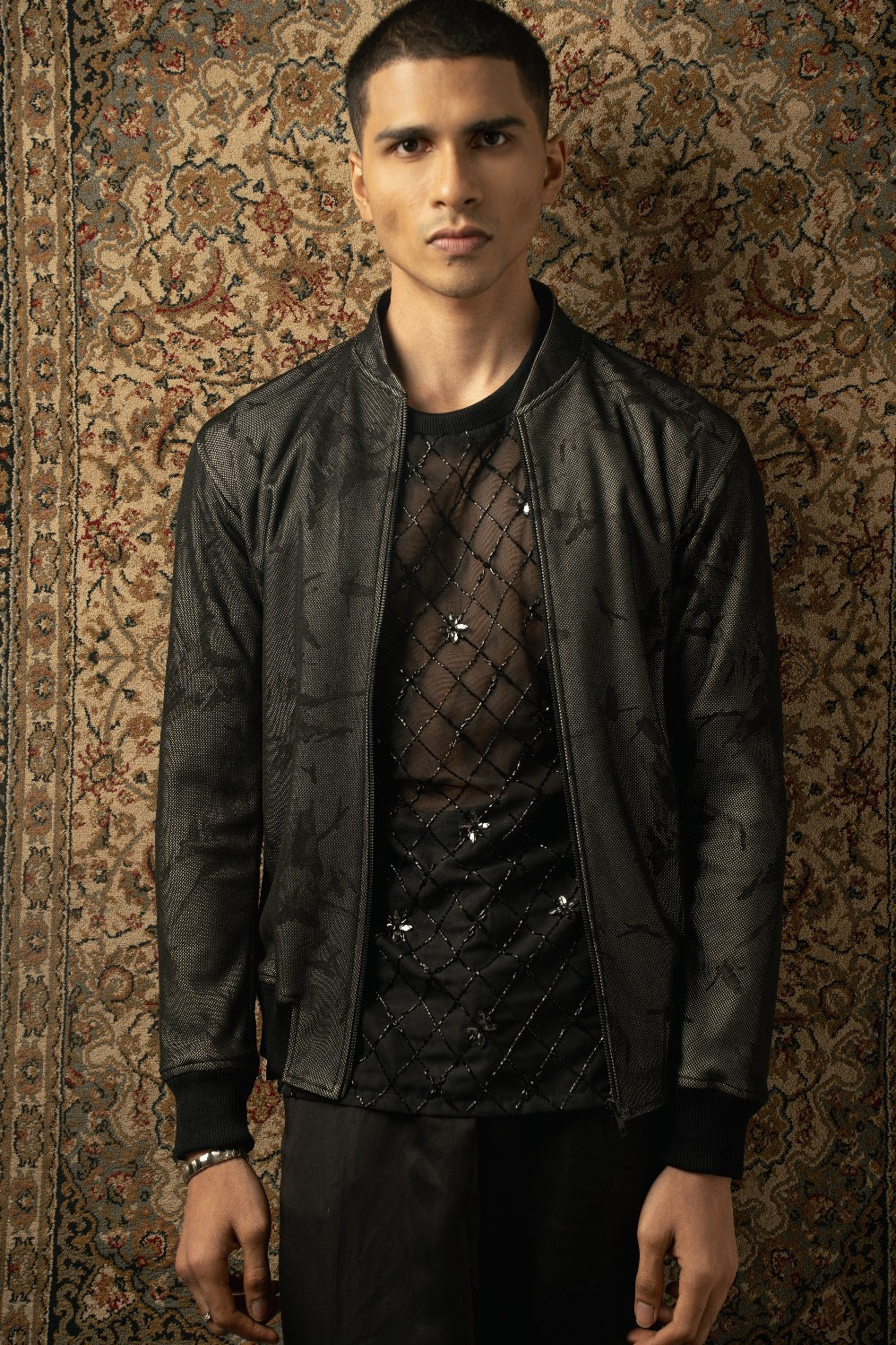 Black Printed Jacket Set - mens indian outfits