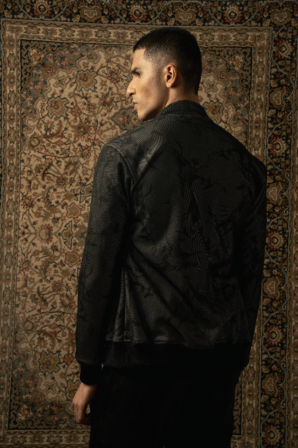 Black Printed Jacket Set - mens indian outfits