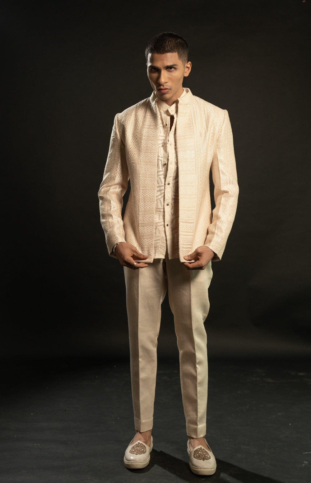 Ivory Jacket Monochrome Set - india dress for men