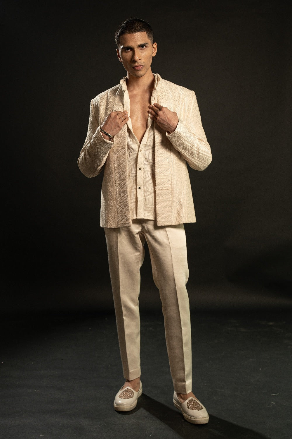 Ivory Jacket Monochrome Set - india dress for men