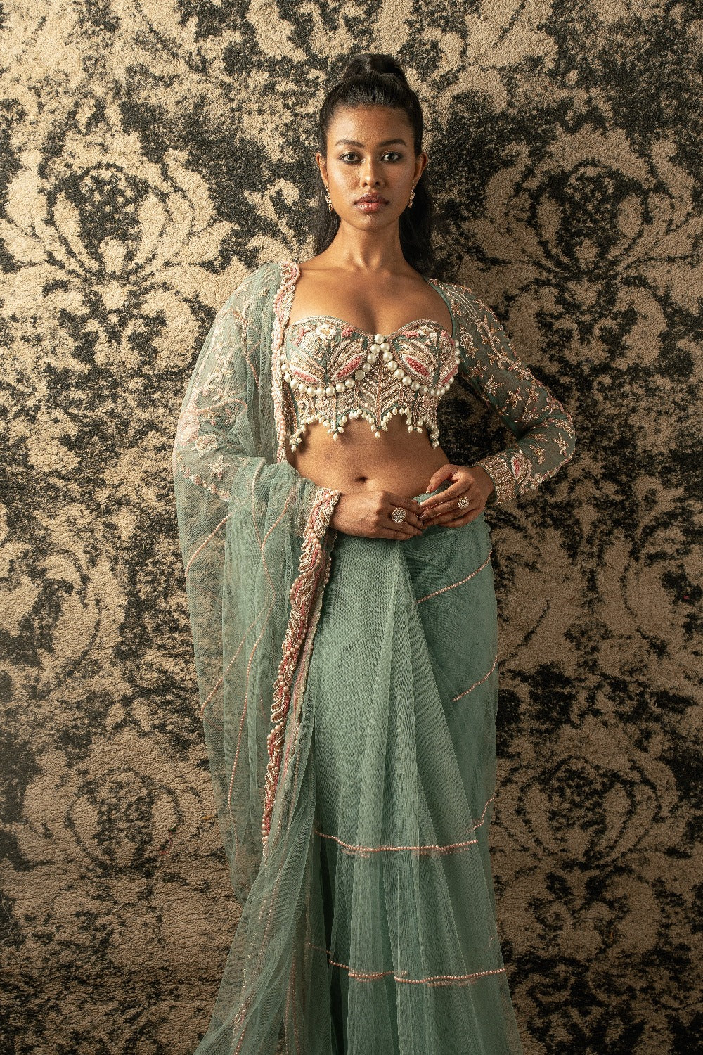 Dusky Turquoise Saree - indian saree outfits