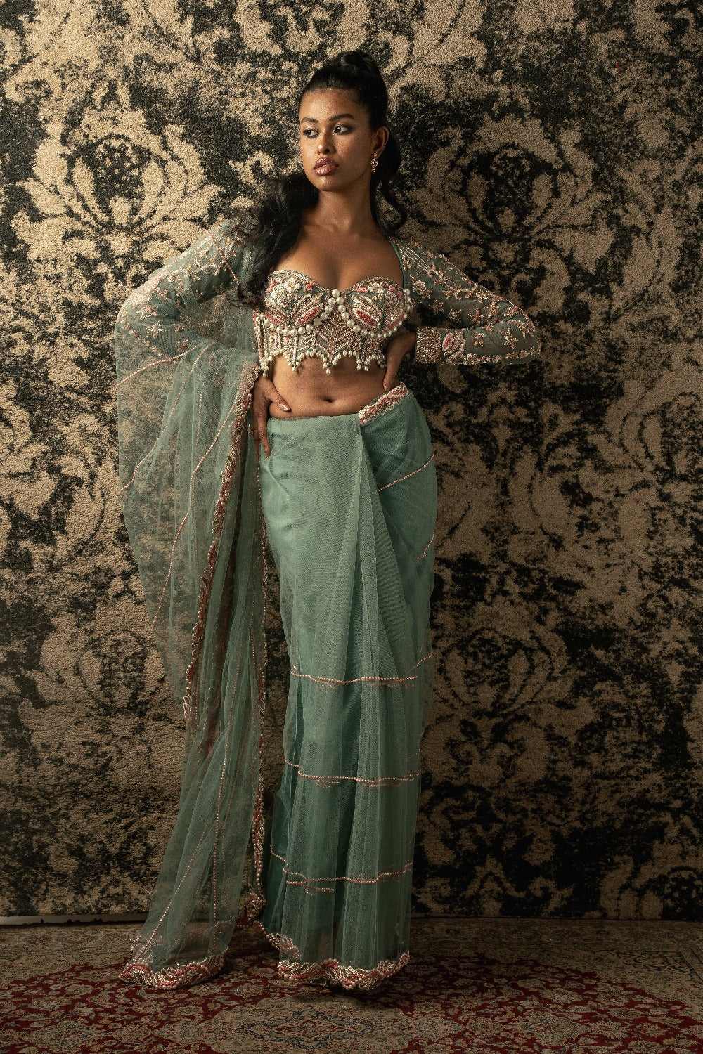 Dusky Turquoise Saree - indian saree outfits