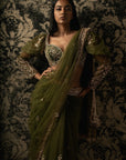 Olive Saree with Blouse and Petticoat - indian outfits saree