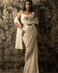 Ivory Silk Satin Saree Set - indian wear for women