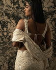 Ivory Silk Satin Saree Set - indian wear for women