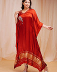 Rust Red Modal Satin Silk Kaftaan - red kaftan Australia