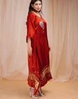Rust Red Modal Satin Silk Kaftaan - red kaftan Australia